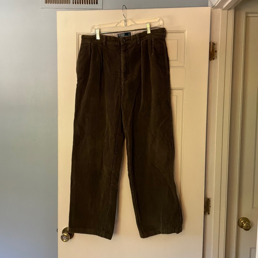 VTG Polo Ralph Lauren Andrew Pants Green Corduroy 34/36 Preppy Dark Academia